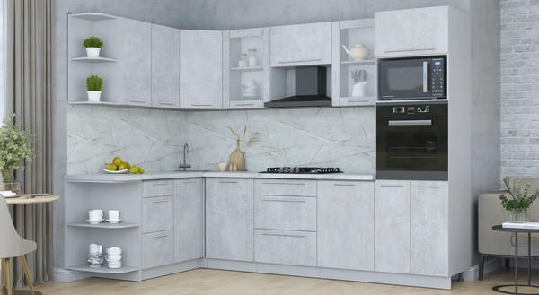 Изображение товара Кухонный гарнитур Интерлиния Мила Пластик 1.68x2.8 LV (оксид светлый/оксид светлый/серый каспий)