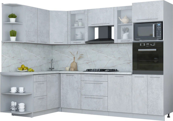 Изображение товара Кухонный гарнитур Интерлиния Мила Пластик 1.68x2.8 LV (оксид светлый/оксид светлый/серый каспий)