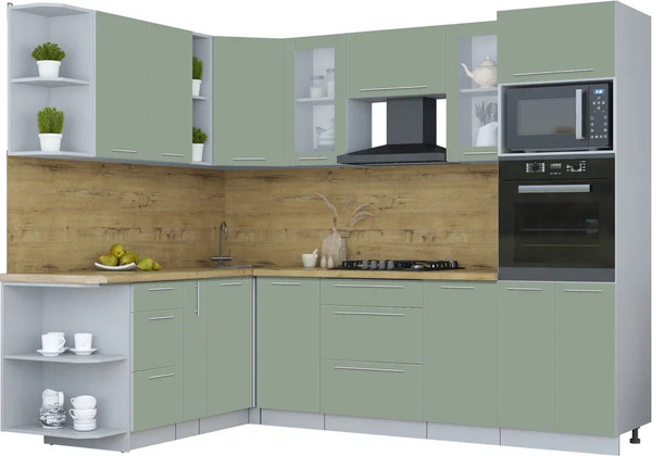 Изображение товара Кухонный гарнитур Интерлиния Мила Пластик 1.88x2.6 LV (полынь/полынь/дуб бунратти)