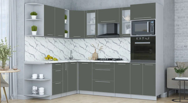 Изображение товара Кухонный гарнитур Интерлиния Мила Пластик 1.88x2.6 LV (шторм/шторм/белый гранит)