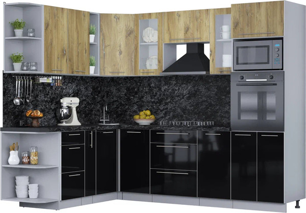 Изображение товара Кухонный гарнитур Интерлиния Мила Пластик 1.88x2.6 LV (дуб эпоксид/черный/кастилло темный)