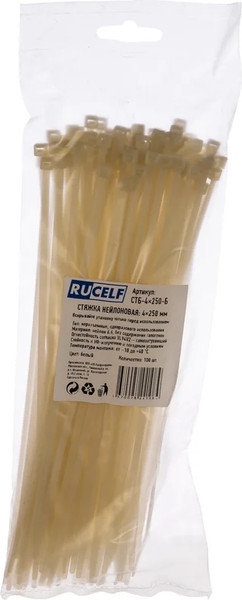 Изображение товара Стяжка для кабеля Rucelf СТБ-4х250-Б (100шт, белый)