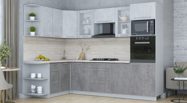 Изображение товара Кухонный гарнитур Интерлиния Мила Пластик 1.68x2.8 LV (оксид светлый/оксид темный/травертин серый)