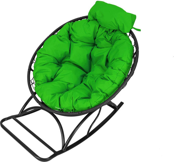 Изображение товара Кресло-качалка M-Group Папасан мини / 12700404 (черный ротанг/зеленая подушка)