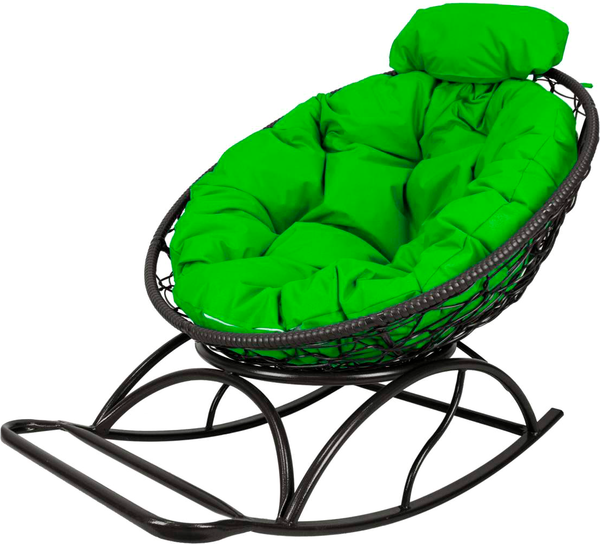 Изображение товара Кресло-качалка M-Group Папасан мини / 12700404 (черный ротанг/зеленая подушка)