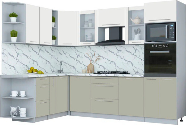 Изображение товара Кухонный гарнитур Интерлиния Мила Пластик 1.88x2.8 LV (зефирный/латте/белый гранит)