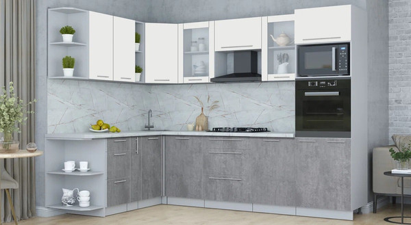 Изображение товара Кухонный гарнитур Интерлиния Мила Пластик 1.88x2.8 LV (зефирный/оксид темный/серый каспий)