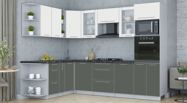 Изображение товара Кухонный гарнитур Интерлиния Мила Пластик 1.88x2.8 LV (зефирный/шторм/кастилло темный)