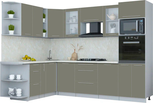 Изображение товара Кухонный гарнитур Интерлиния Мила Пластик 1.88x2.8 LV (кварцевый/кварцевый/опал светлый)