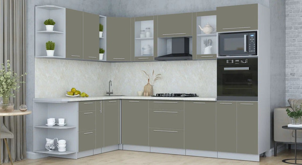 Изображение товара Кухонный гарнитур Интерлиния Мила Пластик 1.88x2.8 LV (кварцевый/кварцевый/опал светлый)