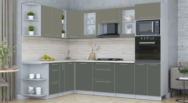 Изображение товара Кухонный гарнитур Интерлиния Мила Пластик 1.88x2.8 LV (кварцевый/шторм/травертин серый)