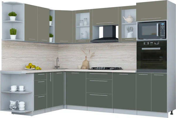 Изображение товара Кухонный гарнитур Интерлиния Мила Пластик 1.88x2.8 LV (кварцевый/шторм/травертин серый)