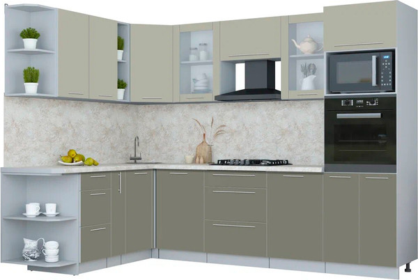 Изображение товара Кухонный гарнитур Интерлиния Мила Пластик 1.88x2.8 LV (латте/кварцевый/опал светлый)