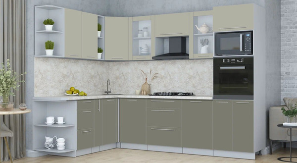 Изображение товара Кухонный гарнитур Интерлиния Мила Пластик 1.88x2.8 LV (латте/кварцевый/опал светлый)