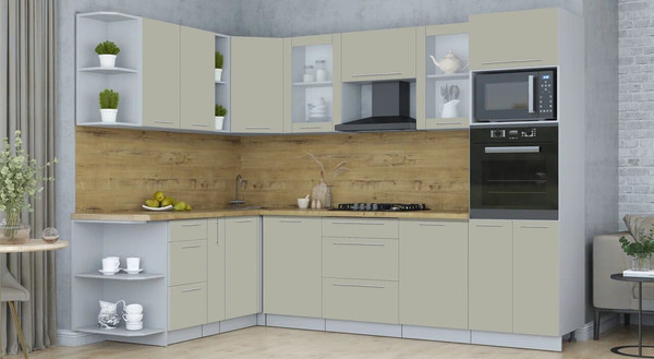 Изображение товара Кухонный гарнитур Интерлиния Мила Пластик 1.88x2.8 LV (латте/латте/дуб бунратти)