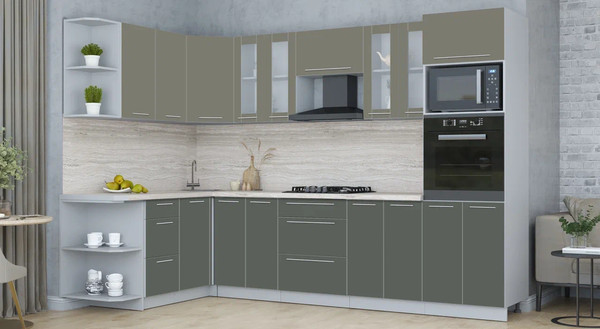 Изображение товара Кухонный гарнитур Интерлиния Мила Пластик 1.68x3.0 LV (кварцевый/шторм/травертин серый)