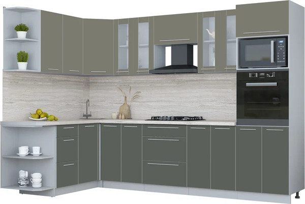 Изображение товара Кухонный гарнитур Интерлиния Мила Пластик 1.68x3.0 LV (кварцевый/шторм/травертин серый)