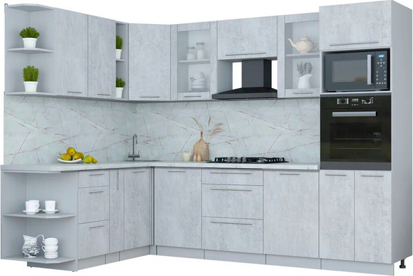 Изображение товара Кухонный гарнитур Интерлиния Мила Пластик 1.88x2.8 LV (оксид светлый/оксид светлый/серый каспий)