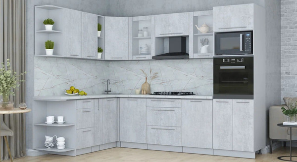 Изображение товара Кухонный гарнитур Интерлиния Мила Пластик 1.88x2.8 LV (оксид светлый/оксид светлый/серый каспий)