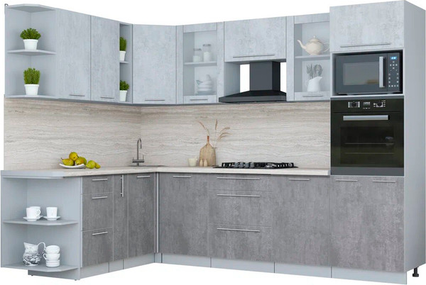 Изображение товара Кухонный гарнитур Интерлиния Мила Пластик 1.88x2.8 LV (оксид светлый/оксид темный/травертин серый)