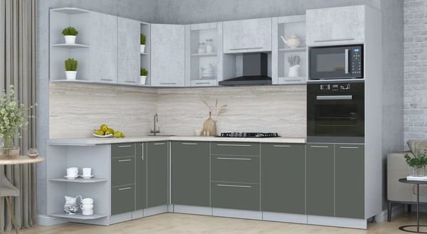 Изображение товара Кухонный гарнитур Интерлиния Мила Пластик 1.88x2.8 LV (оксид светлый/шторм/травертин серый)