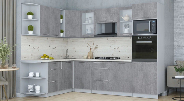 Изображение товара Кухонный гарнитур Интерлиния Мила Пластик 1.88x2.8 LV (оксид темный/оксид темный/бискайская сосна)