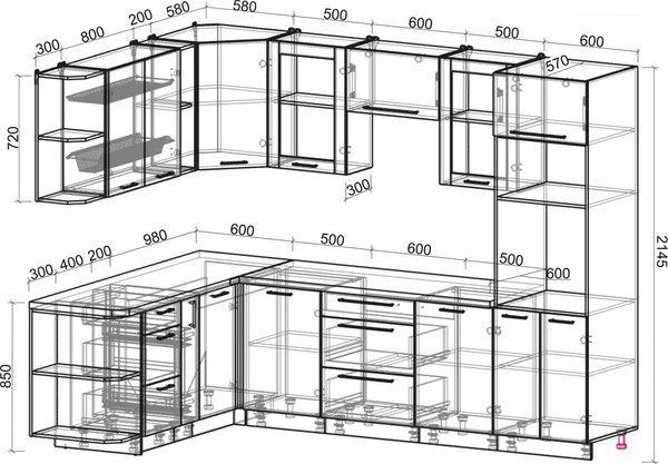 Изображение товара Кухонный гарнитур Интерлиния Мила Пластик 1.88x2.8 LV (оксид темный/шторм/травертин серый)