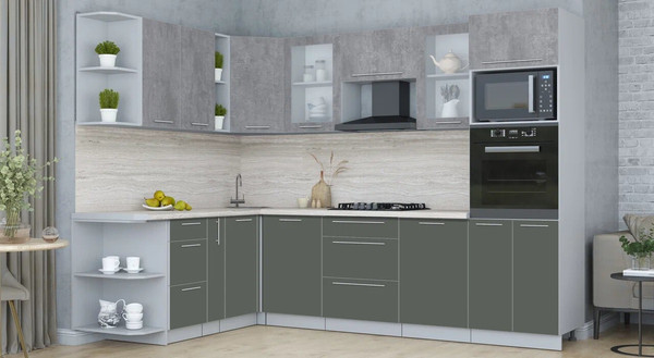 Изображение товара Кухонный гарнитур Интерлиния Мила Пластик 1.88x2.8 LV (оксид темный/шторм/травертин серый)