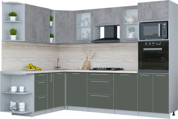 Изображение товара Кухонный гарнитур Интерлиния Мила Пластик 1.88x2.8 LV (оксид темный/шторм/травертин серый)