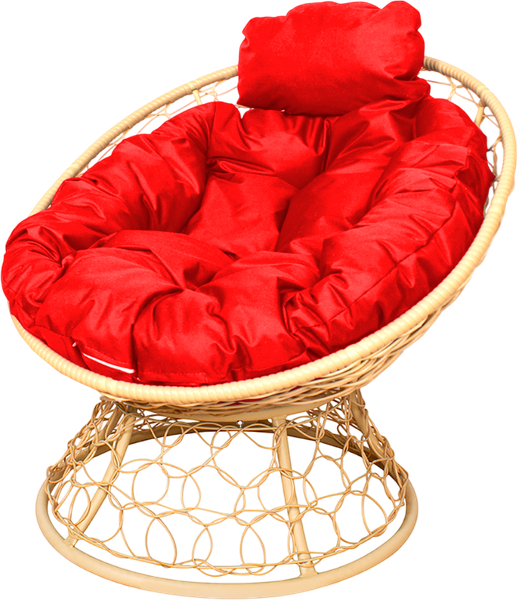 Изображение товара Кресло садовое M-Group Папасан мини / 12890506 (бежевый ротанг/красная подушка)