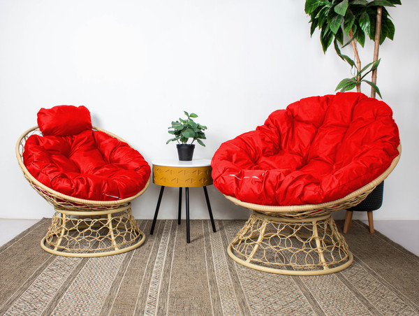 Изображение товара Кресло садовое M-Group Папасан мини / 12890506 (бежевый ротанг/красная подушка)