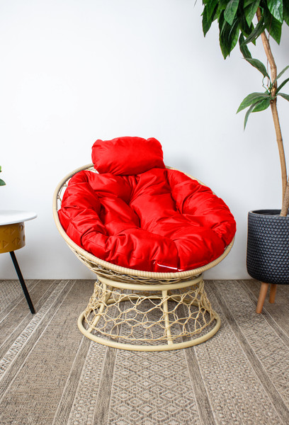Изображение товара Кресло садовое M-Group Папасан мини / 12890506 (бежевый ротанг/красная подушка)
