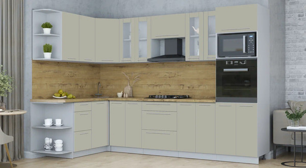 Изображение товара Кухонный гарнитур Интерлиния Мила Пластик 1.68x3.0 LV (латте/латте/дуб бунратти)