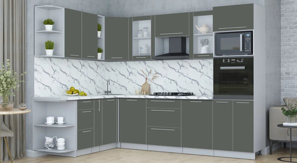 Изображение товара Кухонный гарнитур Интерлиния Мила Пластик 1.88x2.8 LV (шторм/шторм/белый гранит)