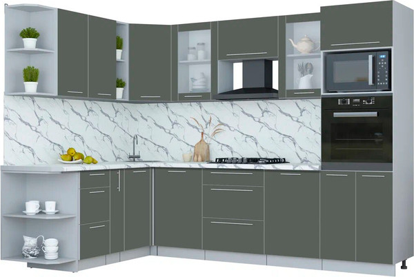 Изображение товара Кухонный гарнитур Интерлиния Мила Пластик 1.88x2.8 LV (шторм/шторм/белый гранит)