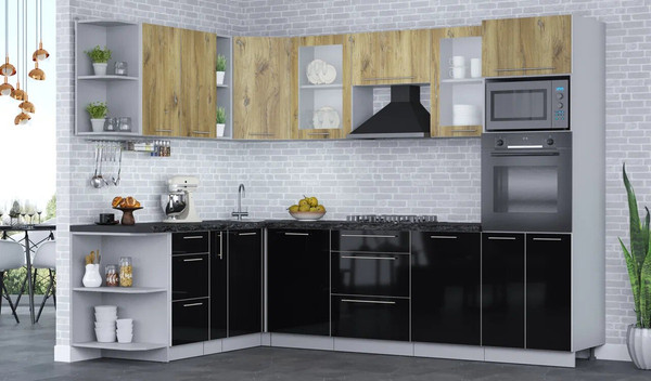 Изображение товара Кухонный гарнитур Интерлиния Мила Пластик 1.88x2.8 LV (дуб эпоксид/черный/кастилло темный)