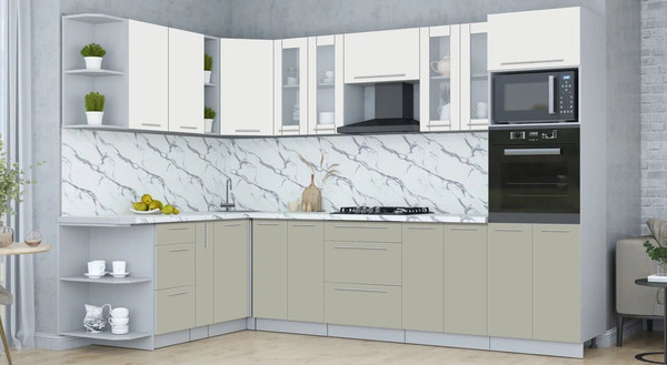 Изображение товара Кухонный гарнитур Интерлиния Мила Пластик 1.88x3.0 LV (зефирный/латте/белый гранит)