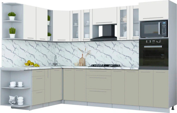 Изображение товара Кухонный гарнитур Интерлиния Мила Пластик 1.88x3.0 LV (зефирный/латте/белый гранит)