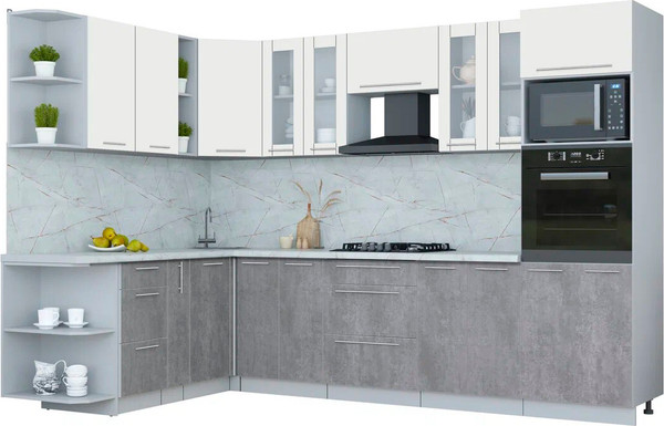 Изображение товара Кухонный гарнитур Интерлиния Мила Пластик 1.88x3.0 LV (зефирный/оксид темный/серый каспий)