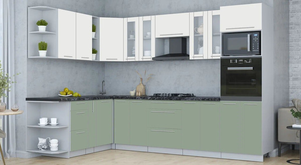 Изображение товара Кухонный гарнитур Интерлиния Мила Пластик 1.88x3.0 LV (зефирный/полынь/кастилло темный)