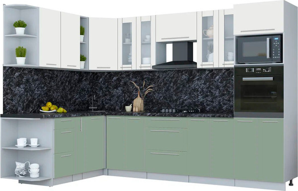 Изображение товара Кухонный гарнитур Интерлиния Мила Пластик 1.88x3.0 LV (зефирный/полынь/кастилло темный)