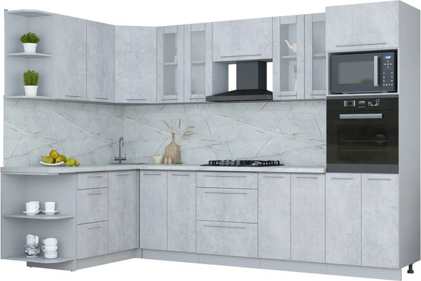 Изображение товара Кухонный гарнитур Интерлиния Мила Пластик 1.68x3.0 LV (оксид светлый/оксид светлый/серый каспий)