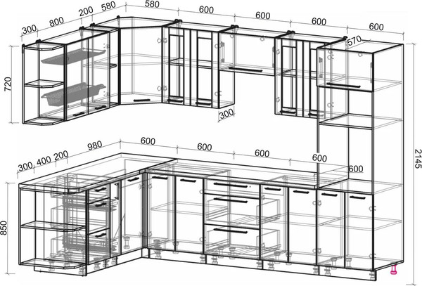 Изображение товара Кухонный гарнитур Интерлиния Мила Пластик 1.88x3.0 LV (кварцевый/кварцевый/опал светлый)