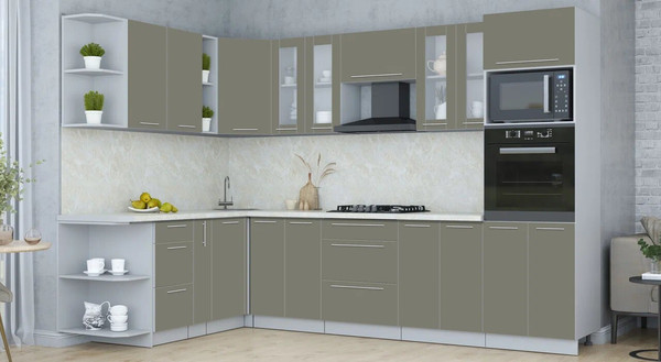 Изображение товара Кухонный гарнитур Интерлиния Мила Пластик 1.88x3.0 LV (кварцевый/кварцевый/опал светлый)