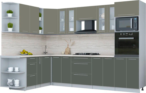 Изображение товара Кухонный гарнитур Интерлиния Мила Пластик 1.88x3.0 LV (кварцевый/шторм/травертин серый)