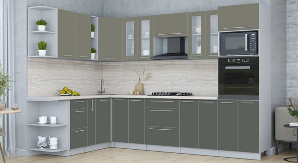 Изображение товара Кухонный гарнитур Интерлиния Мила Пластик 1.88x3.0 LV (кварцевый/шторм/травертин серый)