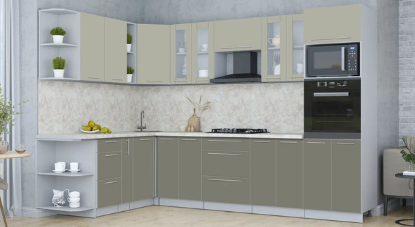 Изображение товара Кухонный гарнитур Интерлиния Мила Пластик 1.88x3.0 LV (латте/кварцевый/опал светлый)