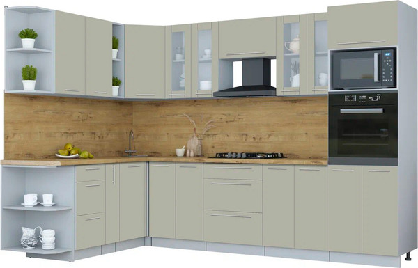 Изображение товара Кухонный гарнитур Интерлиния Мила Пластик 1.88x3.0 LV (латте/латте/дуб бунратти)