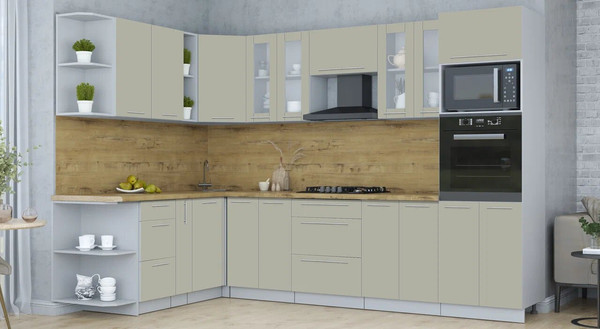 Изображение товара Кухонный гарнитур Интерлиния Мила Пластик 1.88x3.0 LV (латте/латте/дуб бунратти)