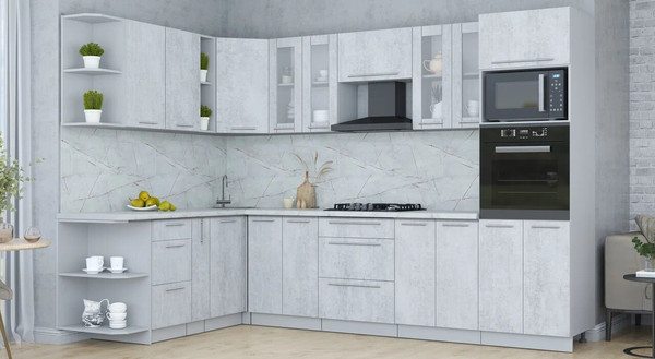 Изображение товара Кухонный гарнитур Интерлиния Мила Пластик 1.88x3.0 LV (оксид светлый/оксид светлый/серый каспий)